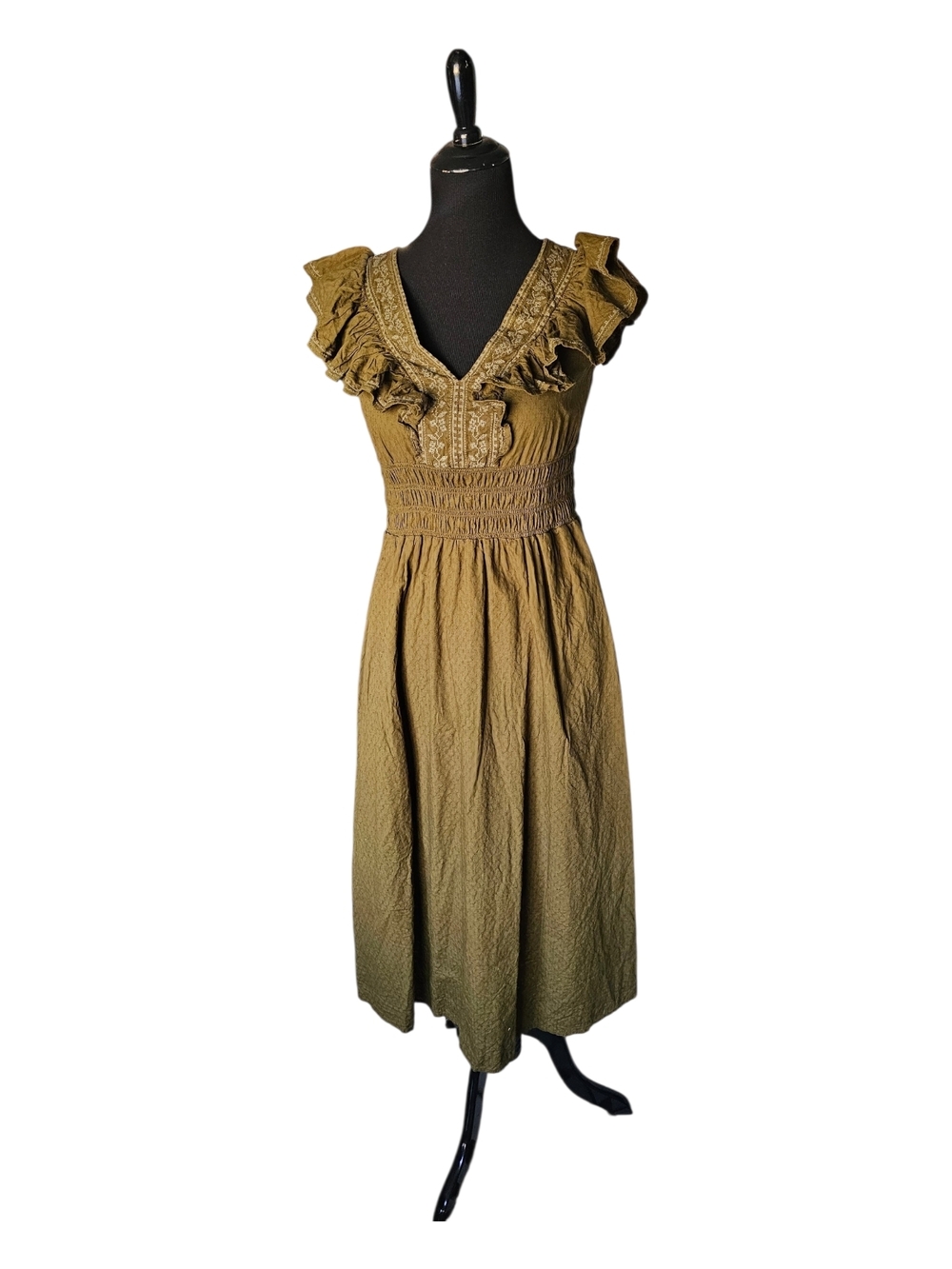 Universal Thread Olive Ruffle-Trim Midi Dress